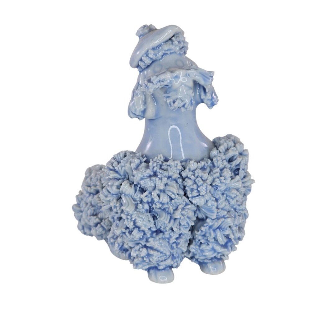 Vintage Blue Ceramic Spaghetti Poodle Figurine Wearing Hat MCM